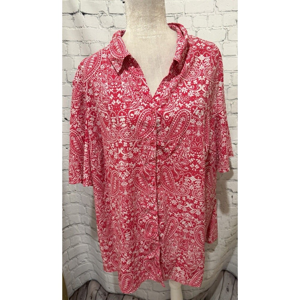 Catherines Plus-Size Button-up Blouse Tunic Stretch Short Sleeve 3X 26/28W
